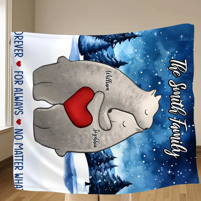 Custom Personalized Family Bear Together Quilt/ Single Layer Fleece Blanket - Gift Idea For Family/ Memorial Gift - Couple/ Parents With Upto 4 Kids - Forever For Always No Matter What