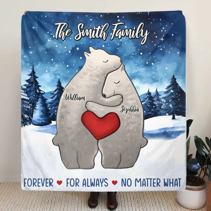 Custom Personalized Family Bear Together Quilt/ Single Layer Fleece Blanket - Gift Idea For Family/ Memorial Gift - Couple/ Parents With Upto 4 Kids - Forever For Always No Matter What