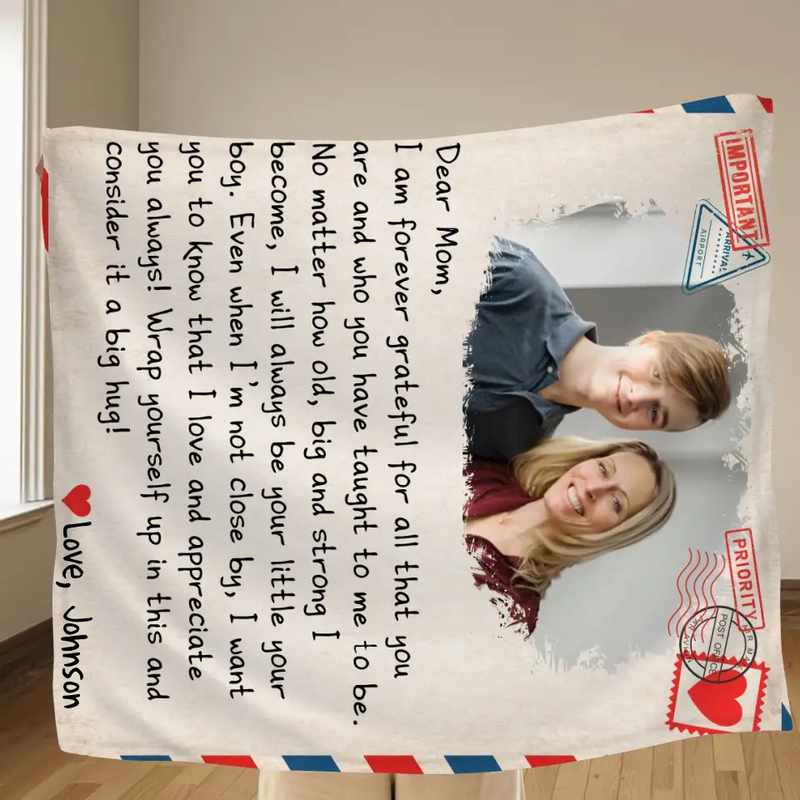 Personalized Mom & Son Photo Quilt/Fleece Throw Blanket - Gift Idea For Mom - Upload Photo - I Am Forever Grateful