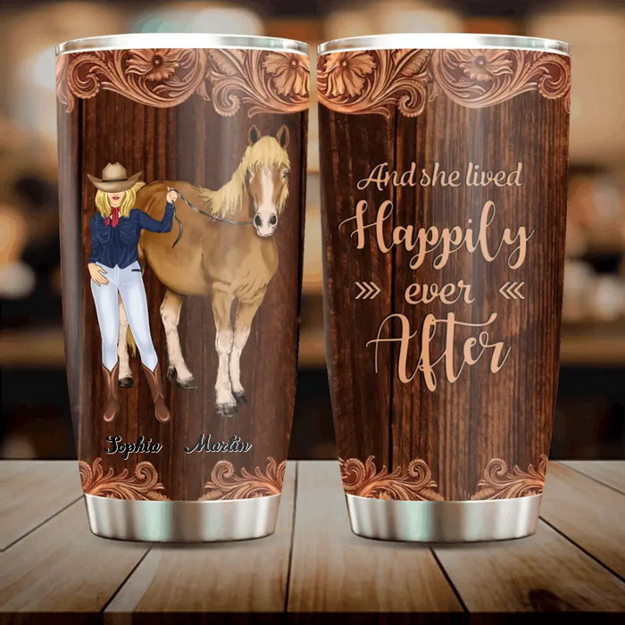 Custom Personalized Horse Lady Tumbler - Gift Idea For Horse Lovers - And She Lived Happily Ever After