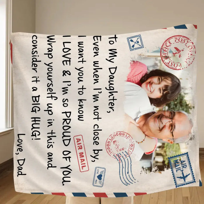 Custom Personalized Dad & Daughter Photo Quilt/ Single Layer Fleece Blanket - Gift Idea For Daughter From Dad - Upload Photo - Consider It A Big Hug