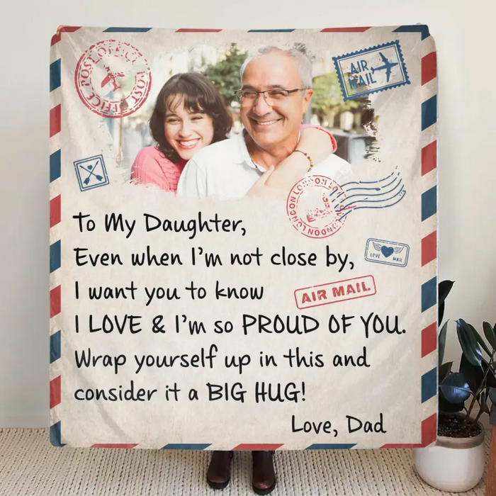 Custom Personalized Dad & Daughter Photo Quilt/ Single Layer Fleece Blanket - Gift Idea For Daughter From Dad - Upload Photo - Consider It A Big Hug