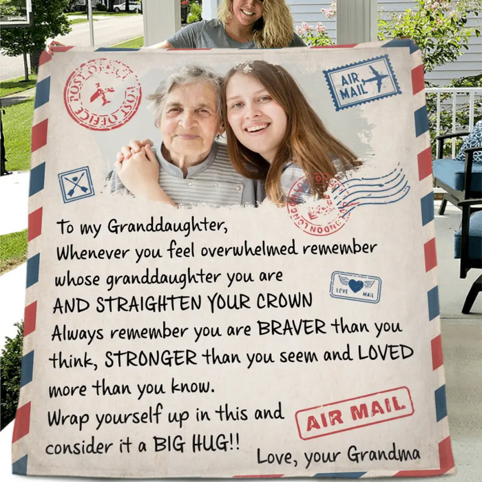 Custom Personalized To My Granddaughter Quilt/ Single Layer Fleece Blanket - Upload Photo - Wrap Yourself Up In This And Consider It A Big Hug