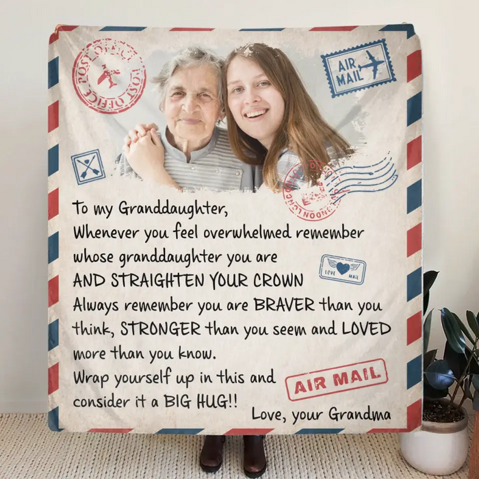 Custom Personalized To My Granddaughter Quilt/ Single Layer Fleece Blanket - Upload Photo - Wrap Yourself Up In This And Consider It A Big Hug