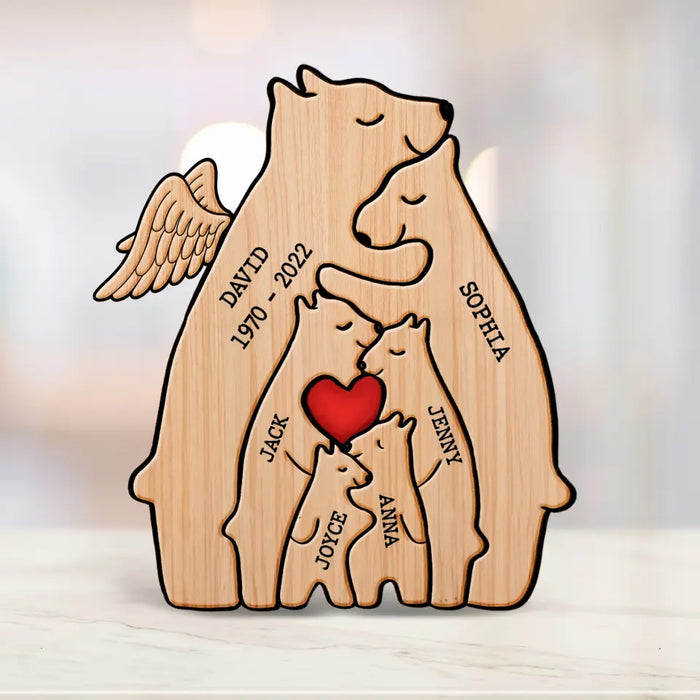 Personalized Family Bear Wooden Puzzle - Up to 6 People - Christmas/Memorial Gift Idea for Family