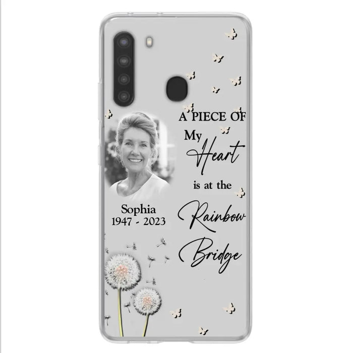 Custom Personalized Memorial Phone Case - Upload Photo - Memorial Gift Idea For Family Member - A Piece Of My Heart Is At The Rainbow Bridge - Case For iPhone/Samsung