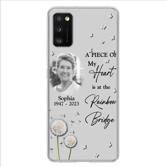 Custom Personalized Memorial Phone Case - Upload Photo - Memorial Gift Idea For Family Member - A Piece Of My Heart Is At The Rainbow Bridge - Case For iPhone/Samsung