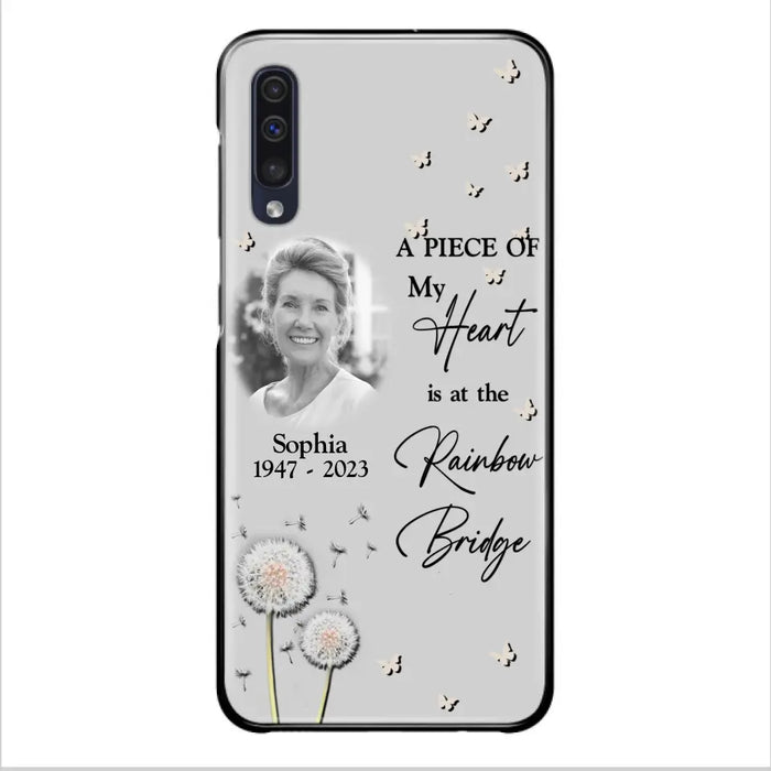 Custom Personalized Memorial Phone Case - Upload Photo - Memorial Gift Idea For Family Member - A Piece Of My Heart Is At The Rainbow Bridge - Case For iPhone/Samsung