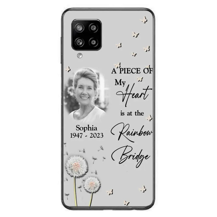 Custom Personalized Memorial Phone Case - Upload Photo - Memorial Gift Idea For Family Member - A Piece Of My Heart Is At The Rainbow Bridge - Case For iPhone/Samsung