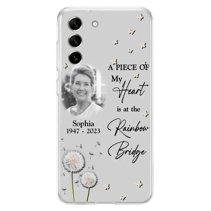 Custom Personalized Memorial Phone Case - Upload Photo - Memorial Gift Idea For Family Member - A Piece Of My Heart Is At The Rainbow Bridge - Case For iPhone/Samsung
