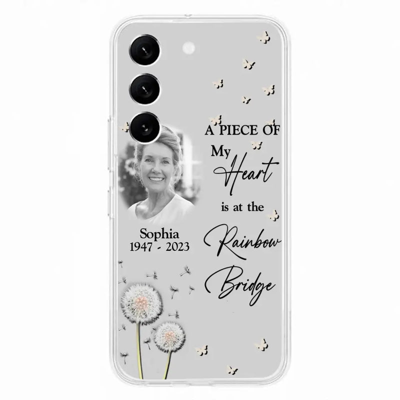 Custom Personalized Memorial Phone Case - Upload Photo - Memorial Gift Idea For Family Member - A Piece Of My Heart Is At The Rainbow Bridge - Case For iPhone/Samsung