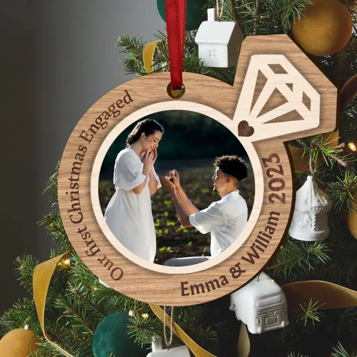 Custom Personalized Couple Photo Wooden Ornament - Christmas Gift Idea for Couple - Our First Christmas Engaged/Married