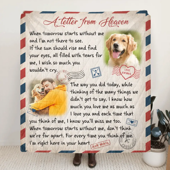 Personalized Memorial Pet Quilt/Single Layer Fleece Blanket - Upload Photo - Memorial Gift Idea For Pet Owners - A Letter From Heaven