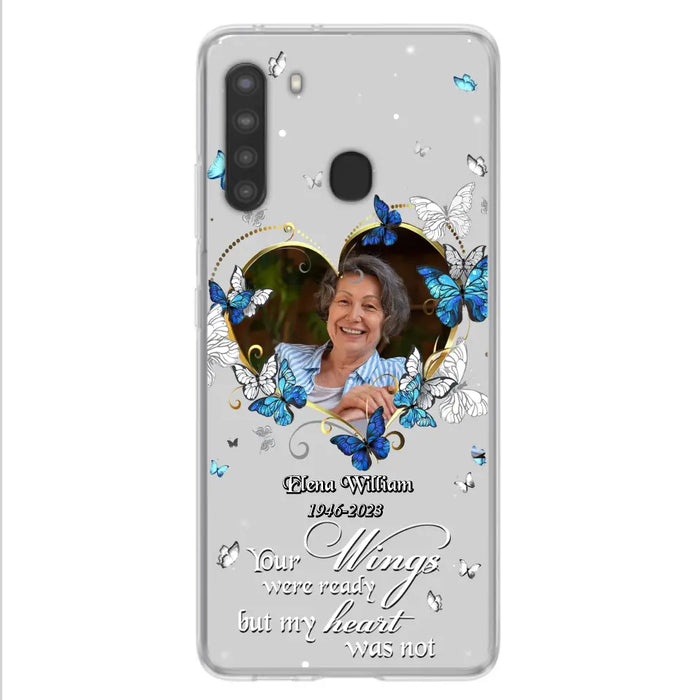 Custom Personalized Memorial Butterfly Heart Phone Case - Memorial Gift Idea For Family - Case For iPhone/Samsung - Your Wings Were Ready But My Heart Was Not