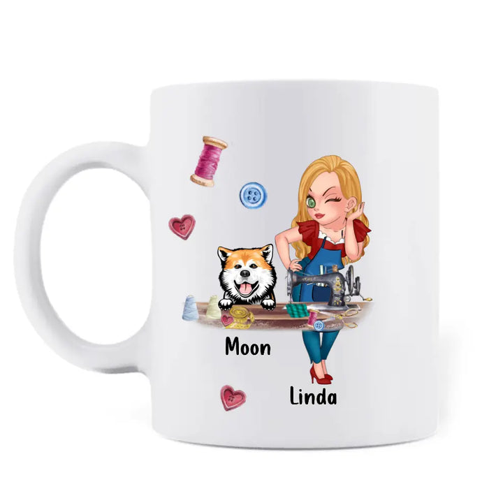 Custom Personlized Sewing Coffee Mug - Best Gift Idea For Sewing Lovers With Up To 2 Dogs/Cats - A Day Spent Sewing Is A Good Day