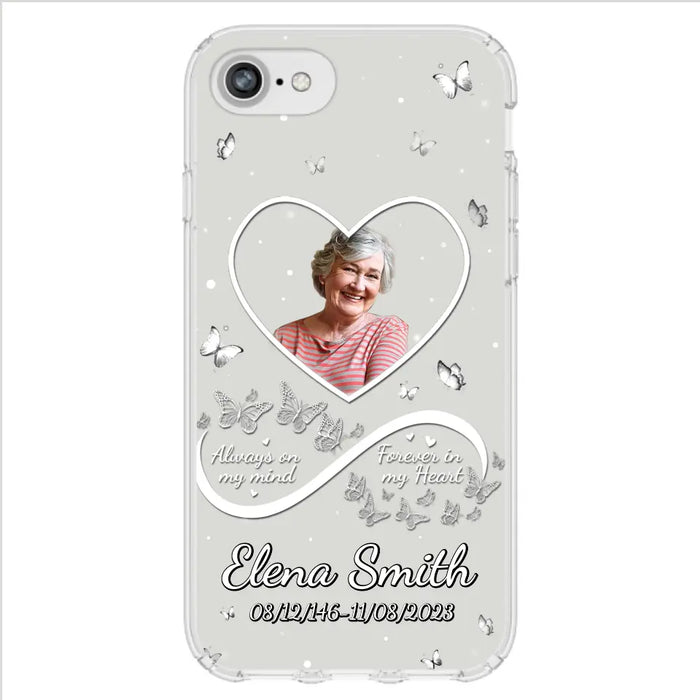 Custom Personalized Memorial Heart Phone Case - Memorial Gift Idea For Family - Upload Photo - Case For iPhone/Samsung - Always On My Mind Forever In My Heart