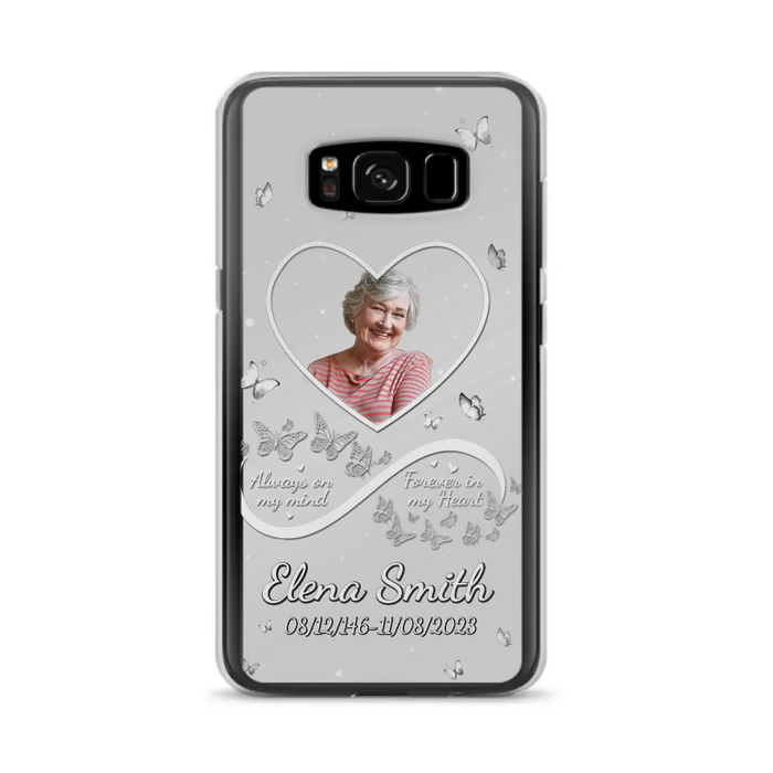 Custom Personalized Memorial Heart Phone Case - Memorial Gift Idea For Family - Upload Photo - Case For iPhone/Samsung - Always On My Mind Forever In My Heart