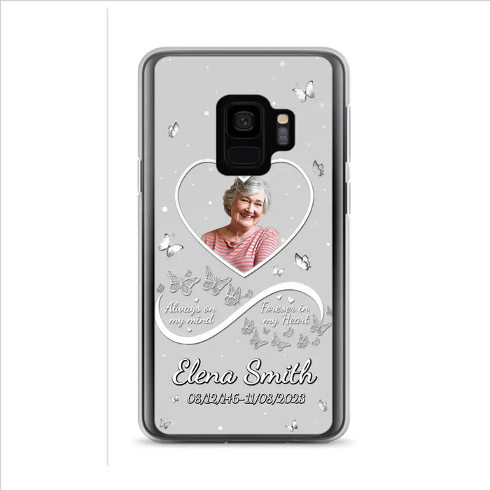 Custom Personalized Memorial Heart Phone Case - Memorial Gift Idea For Family - Upload Photo - Case For iPhone/Samsung - Always On My Mind Forever In My Heart