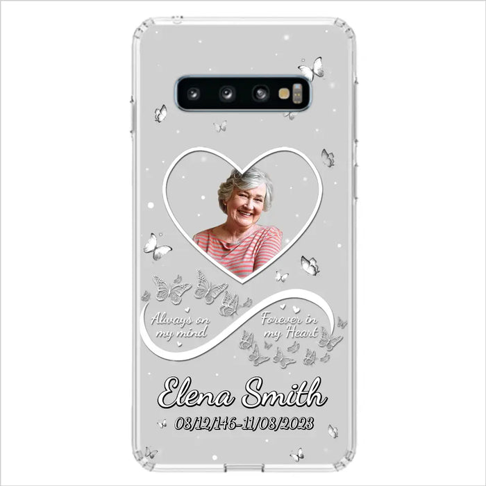 Custom Personalized Memorial Heart Phone Case - Memorial Gift Idea For Family - Upload Photo - Case For iPhone/Samsung - Always On My Mind Forever In My Heart