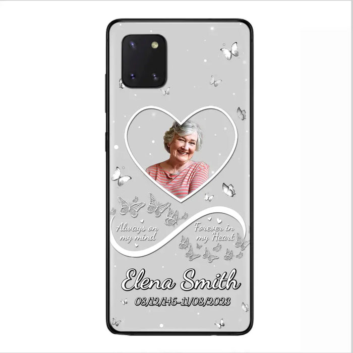 Custom Personalized Memorial Heart Phone Case - Memorial Gift Idea For Family - Upload Photo - Case For iPhone/Samsung - Always On My Mind Forever In My Heart