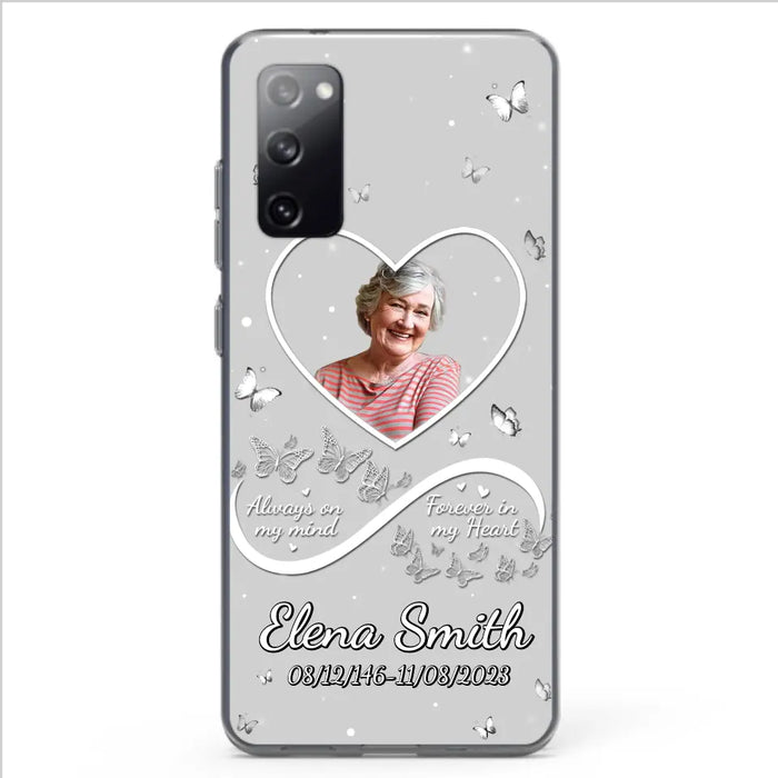 Custom Personalized Memorial Heart Phone Case - Memorial Gift Idea For Family - Upload Photo - Case For iPhone/Samsung - Always On My Mind Forever In My Heart