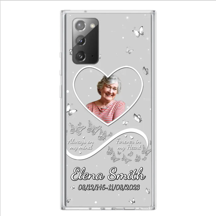 Custom Personalized Memorial Heart Phone Case - Memorial Gift Idea For Family - Upload Photo - Case For iPhone/Samsung - Always On My Mind Forever In My Heart