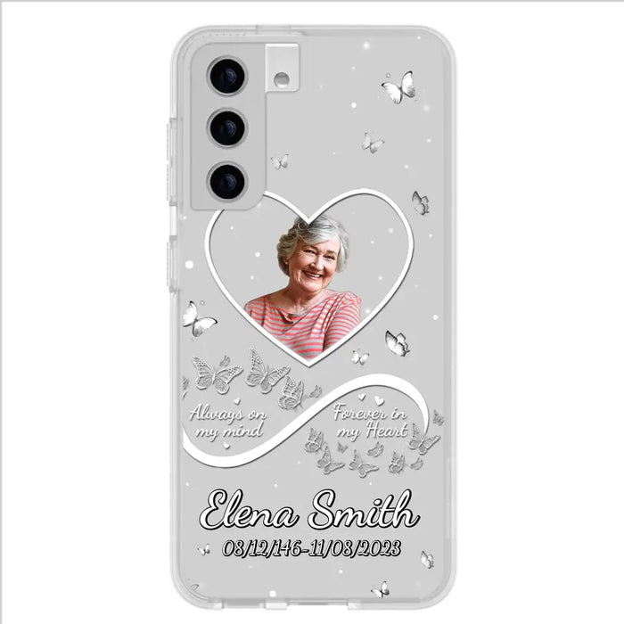 Custom Personalized Memorial Heart Phone Case - Memorial Gift Idea For Family - Upload Photo - Case For iPhone/Samsung - Always On My Mind Forever In My Heart