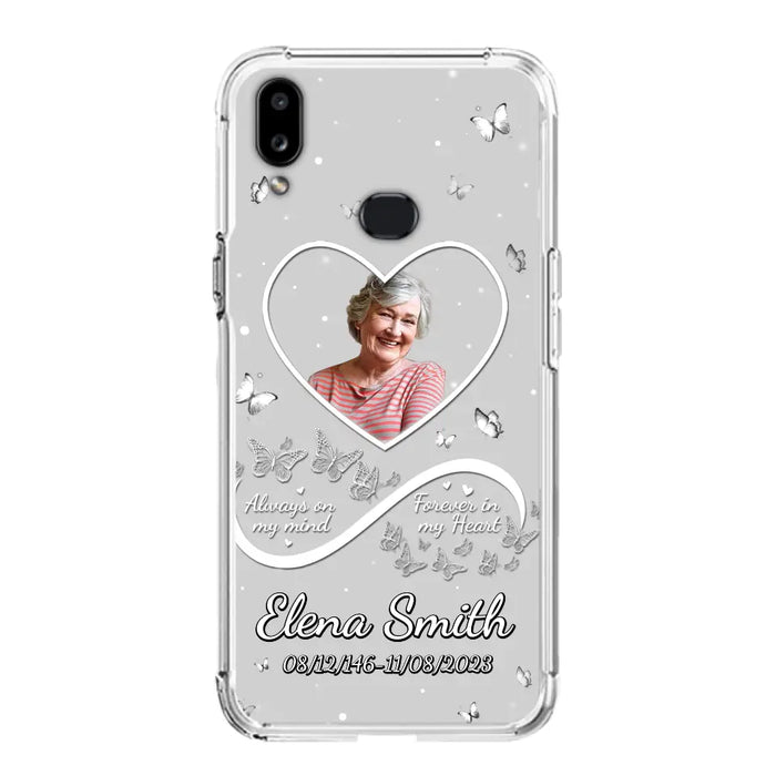 Custom Personalized Memorial Heart Phone Case - Memorial Gift Idea For Family - Upload Photo - Case For iPhone/Samsung - Always On My Mind Forever In My Heart