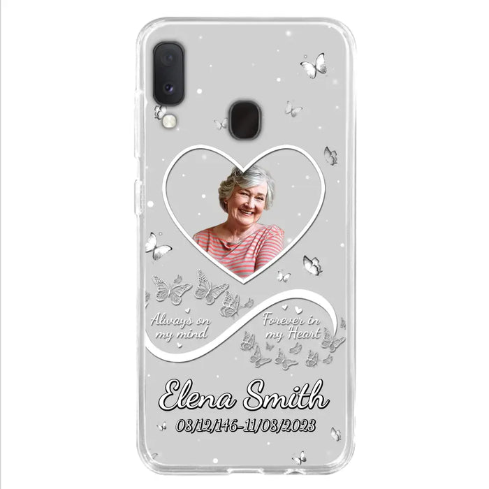 Custom Personalized Memorial Heart Phone Case - Memorial Gift Idea For Family - Upload Photo - Case For iPhone/Samsung - Always On My Mind Forever In My Heart