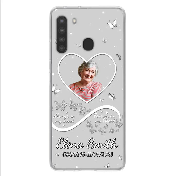 Custom Personalized Memorial Heart Phone Case - Memorial Gift Idea For Family - Upload Photo - Case For iPhone/Samsung - Always On My Mind Forever In My Heart