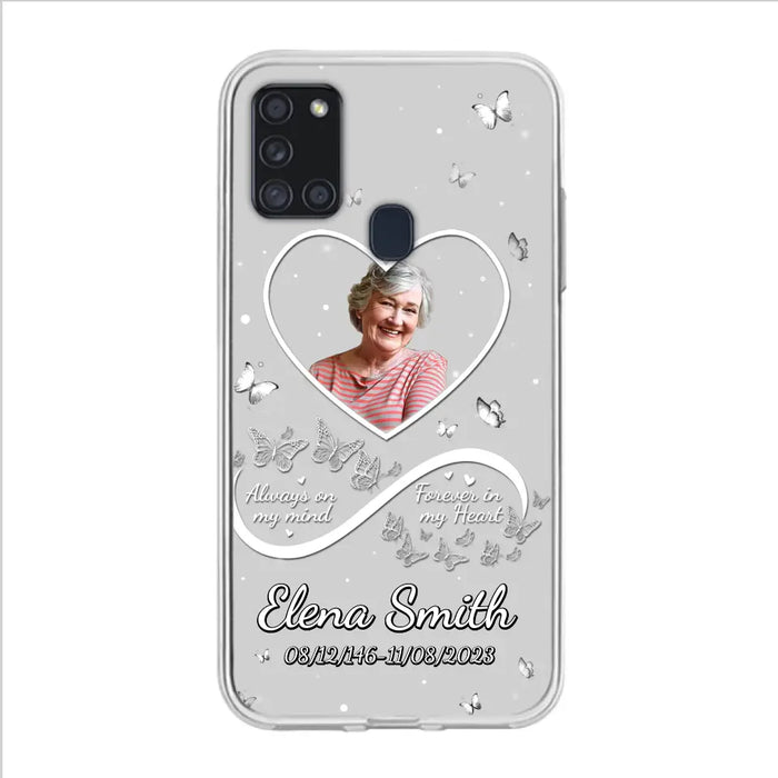 Custom Personalized Memorial Heart Phone Case - Memorial Gift Idea For Family - Upload Photo - Case For iPhone/Samsung - Always On My Mind Forever In My Heart