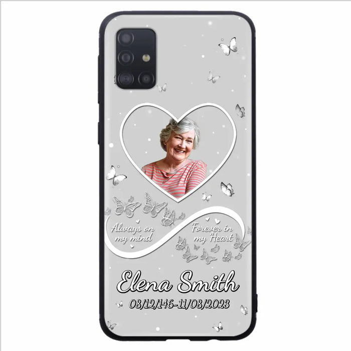 Custom Personalized Memorial Heart Phone Case - Memorial Gift Idea For Family - Upload Photo - Case For iPhone/Samsung - Always On My Mind Forever In My Heart