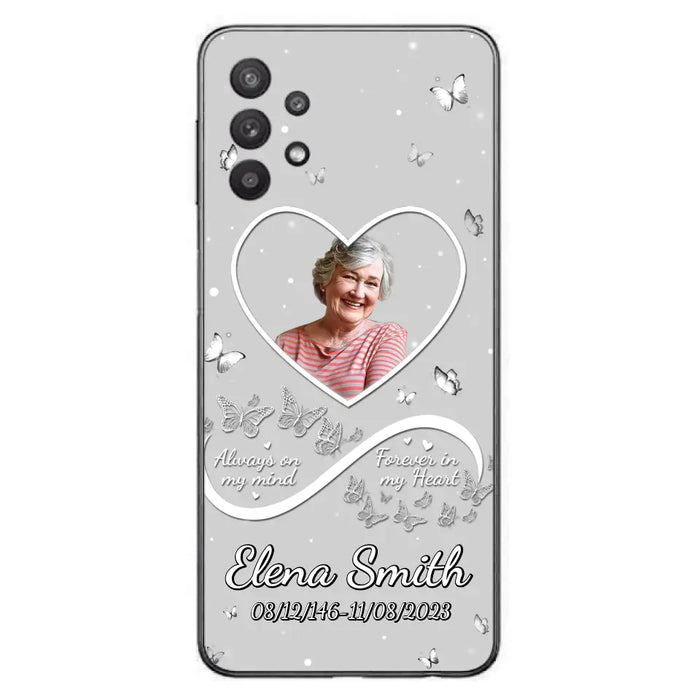 Custom Personalized Memorial Heart Phone Case - Memorial Gift Idea For Family - Upload Photo - Case For iPhone/Samsung - Always On My Mind Forever In My Heart