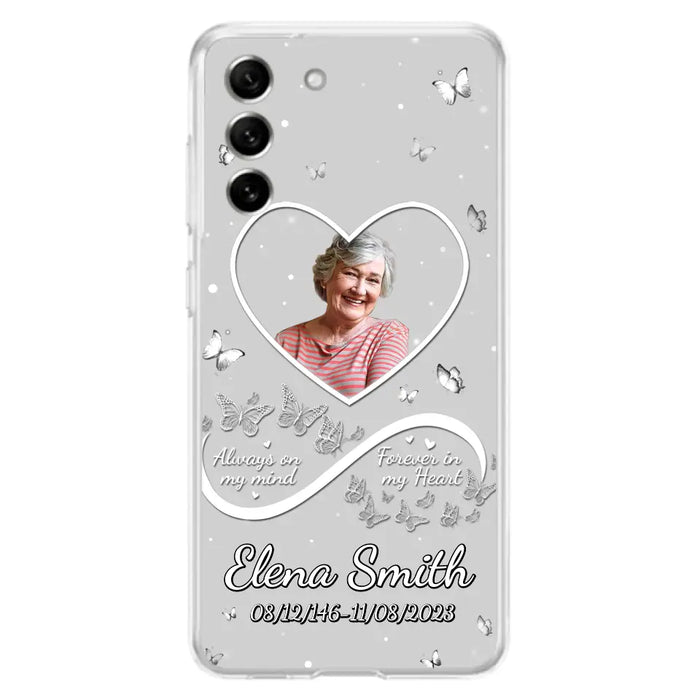 Custom Personalized Memorial Heart Phone Case - Memorial Gift Idea For Family - Upload Photo - Case For iPhone/Samsung - Always On My Mind Forever In My Heart