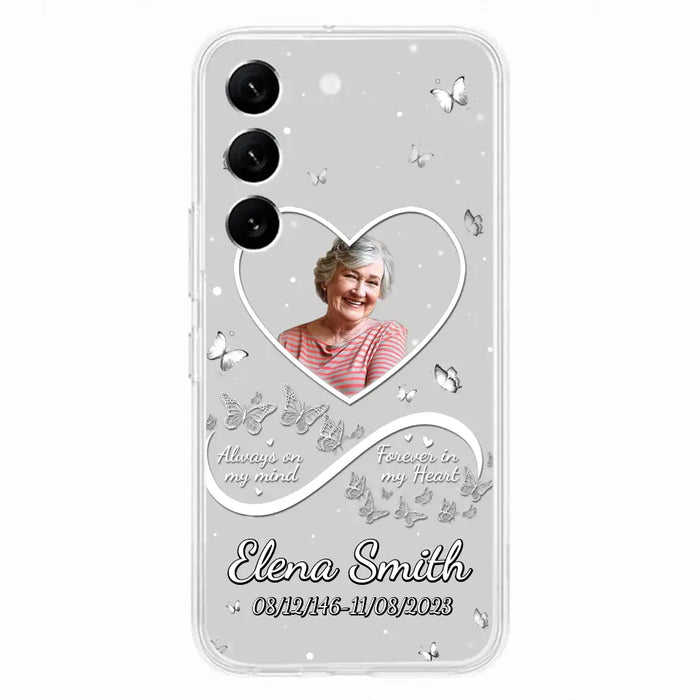 Custom Personalized Memorial Heart Phone Case - Memorial Gift Idea For Family - Upload Photo - Case For iPhone/Samsung - Always On My Mind Forever In My Heart