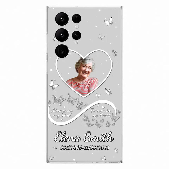 Custom Personalized Memorial Heart Phone Case - Memorial Gift Idea For Family - Upload Photo - Case For iPhone/Samsung - Always On My Mind Forever In My Heart