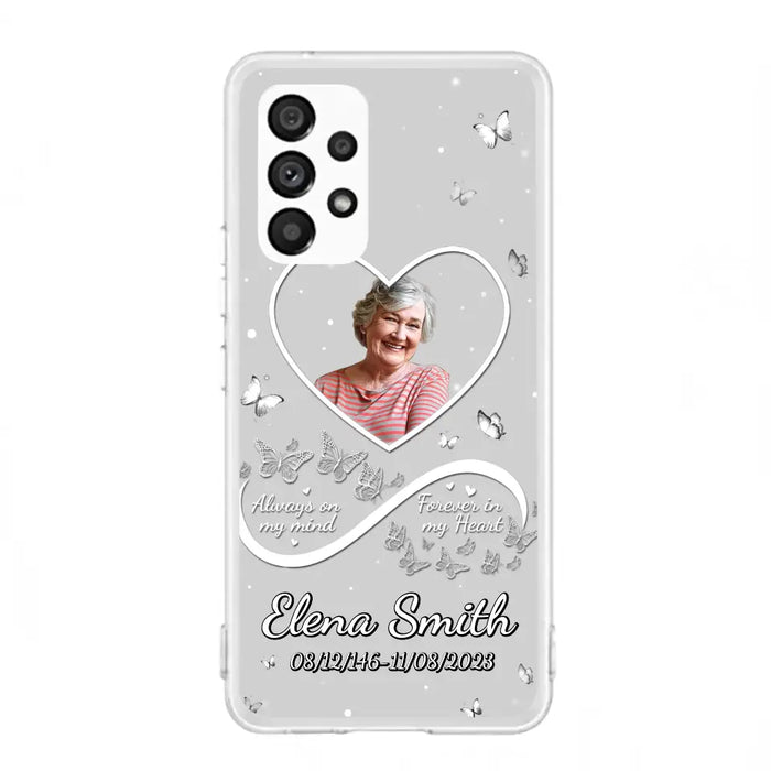 Custom Personalized Memorial Heart Phone Case - Memorial Gift Idea For Family - Upload Photo - Case For iPhone/Samsung - Always On My Mind Forever In My Heart