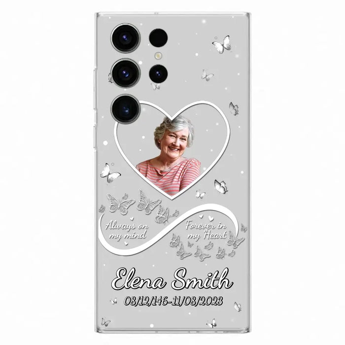 Custom Personalized Memorial Heart Phone Case - Memorial Gift Idea For Family - Upload Photo - Case For iPhone/Samsung - Always On My Mind Forever In My Heart