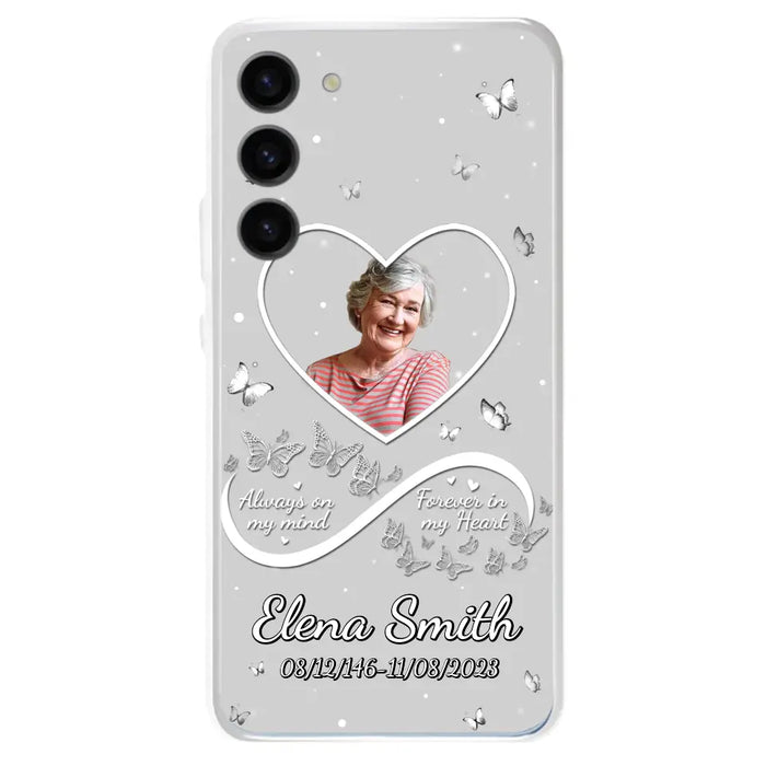 Custom Personalized Memorial Heart Phone Case - Memorial Gift Idea For Family - Upload Photo - Case For iPhone/Samsung - Always On My Mind Forever In My Heart