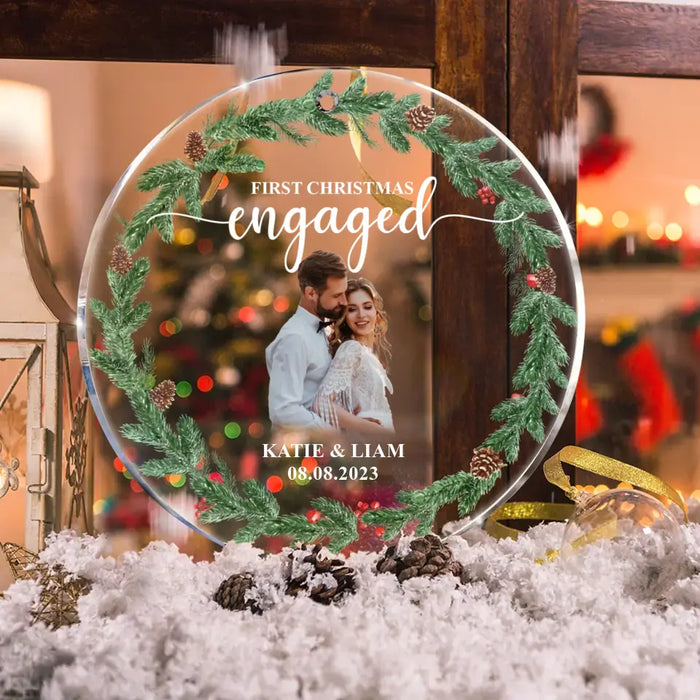 Custom Personalized Couple Circle Acrylic Ornament - Upload Photo - Christmas Gift Idea For Couple - First Christmas Engaged