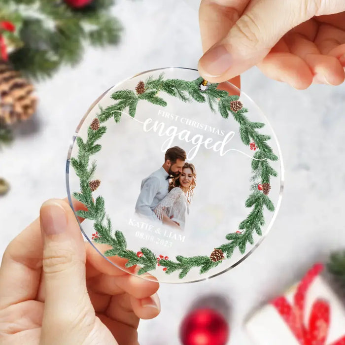 Custom Personalized Couple Circle Acrylic Ornament - Upload Photo - Christmas Gift Idea For Couple - First Christmas Engaged