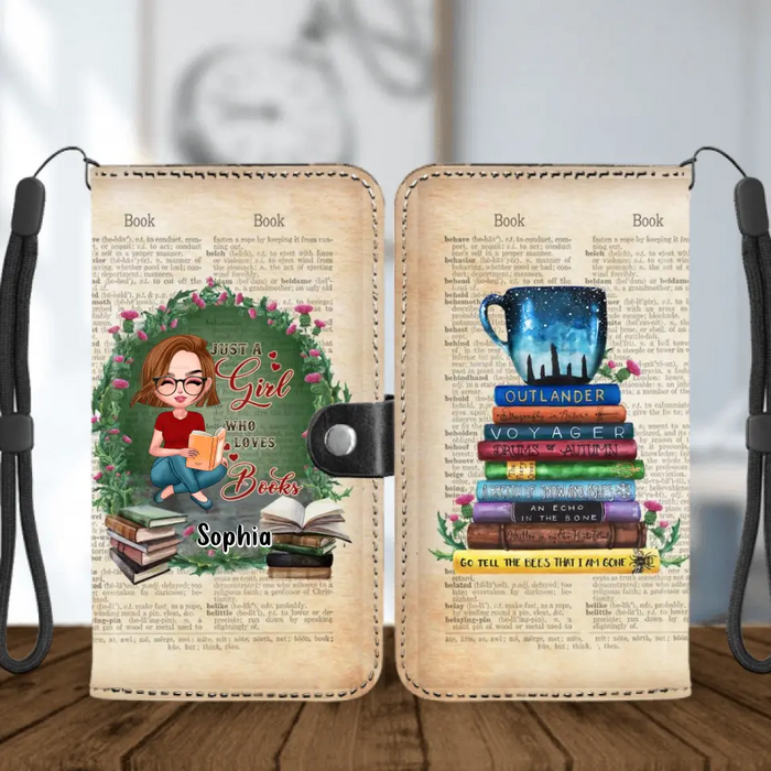 Custom Personalized Book Girl Flip Leather Purse For Mobile Phone - Gift For Book Lovers - Just A Girl Who Loves Books