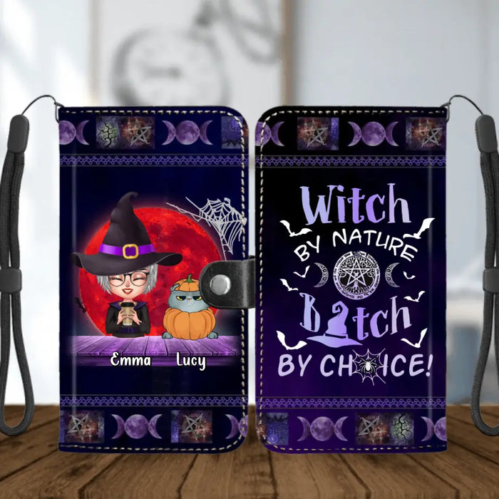 Custom Personalized Witch Phone Wallet - Upto 6 Cats/Dogs - Halloween Gift Idea For Cat/Dog Lovers - Witch By Nature Bitch By Choice