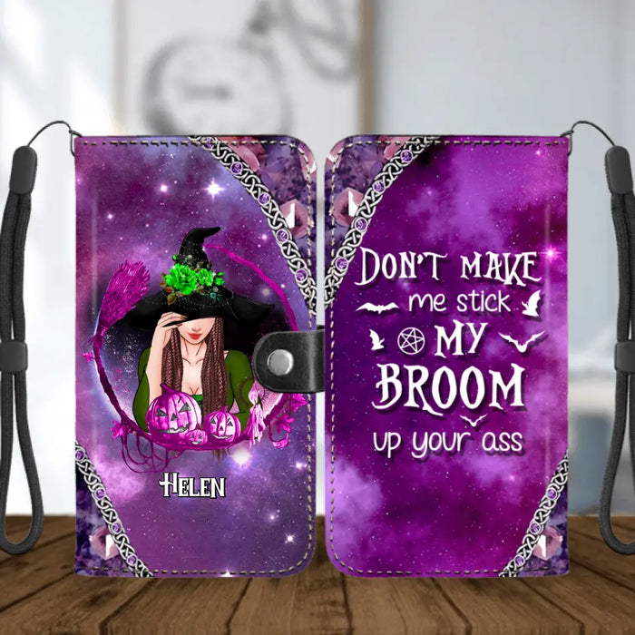Custom Personalized Stick My Broom Witch Phone Wallet - Halloween Gift Idea For Friends/ Besties