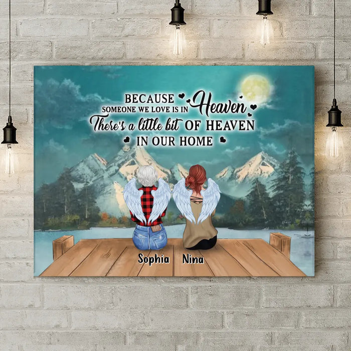 Custom Personalized Memorial Family Member Loss Canvas - Up to 5 People - Memorial Gift Idea - Because Someone We Love Is In Heaven