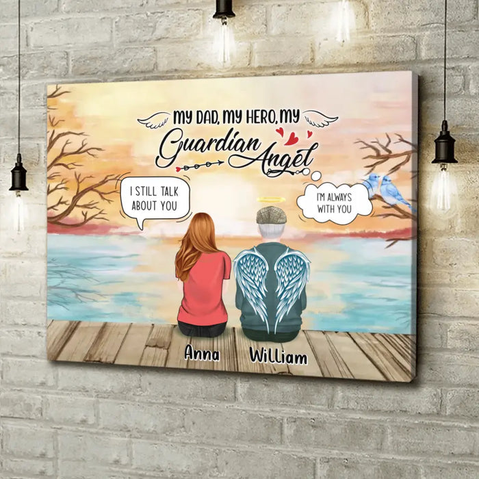 Custom Personalized Memorial Dad Horizontal Canvas - Memorial Gift Idea For Loss Dad - My Dad, My Hero, My Guardian Angel