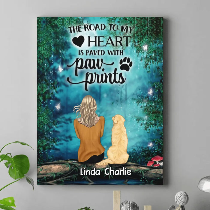 Custom Personalized Memorial Dog Canvas - Upto 5 Dogs - Gift For Dog Lovers - The Road To My Heart Is Paved With Paw Prints