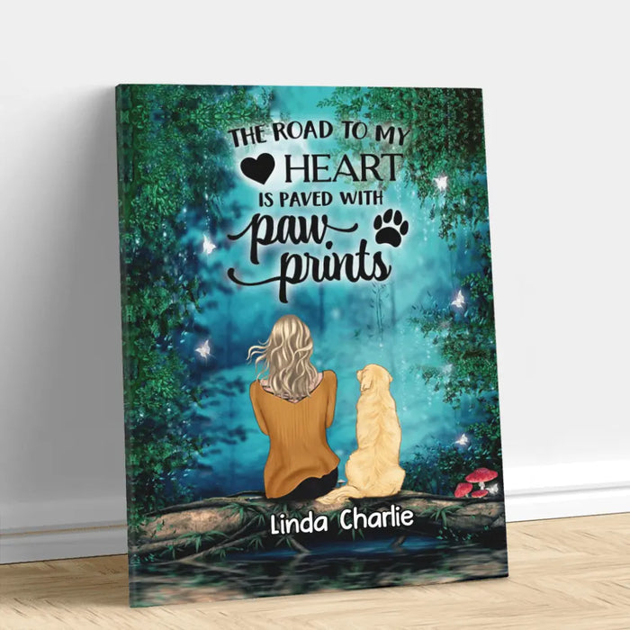 Custom Personalized Memorial Dog Canvas - Upto 5 Dogs - Gift For Dog Lovers - The Road To My Heart Is Paved With Paw Prints