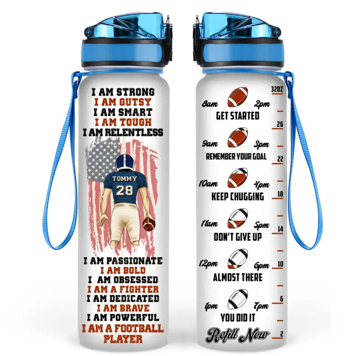 Custom Personalized Football Water Tracker Bottle - Gift Idea For Football Lover/ Birthday Gift - I Am A Football Player