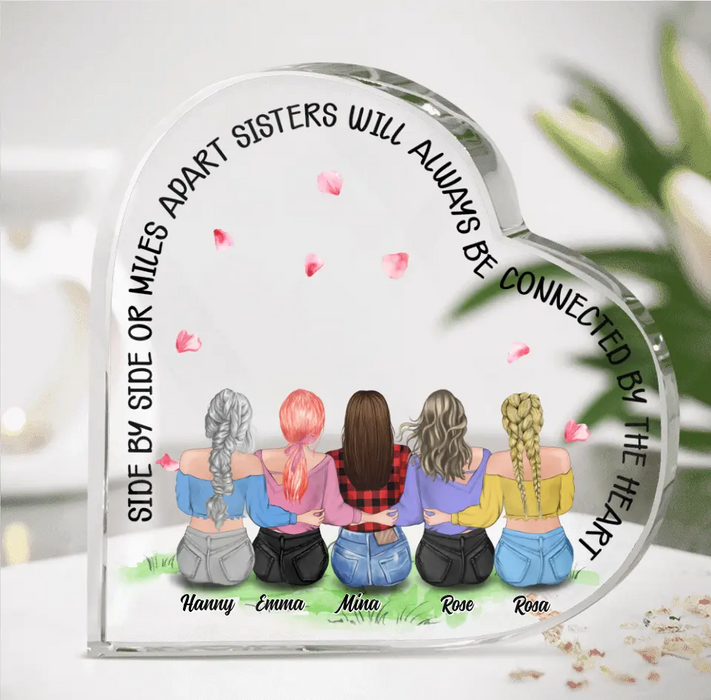 Custom Personalized Sisters Crystal Heart - Up to 5 Girls - Gift Idea For Sisters  - Sisters Will Always Be Connected By The Heart